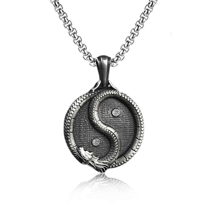 Buddha Stones Czysta Cyna Yin Yang Smok Szczęście Siła Naszyjnik Wisiorek - Wisiorek i łańcuszek - image 3