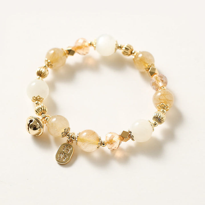 Bransoletka z Buddha Stones 14K pozłacana złotym rutylowym kwarcem Wealth Bell Lucky Fortune Charm