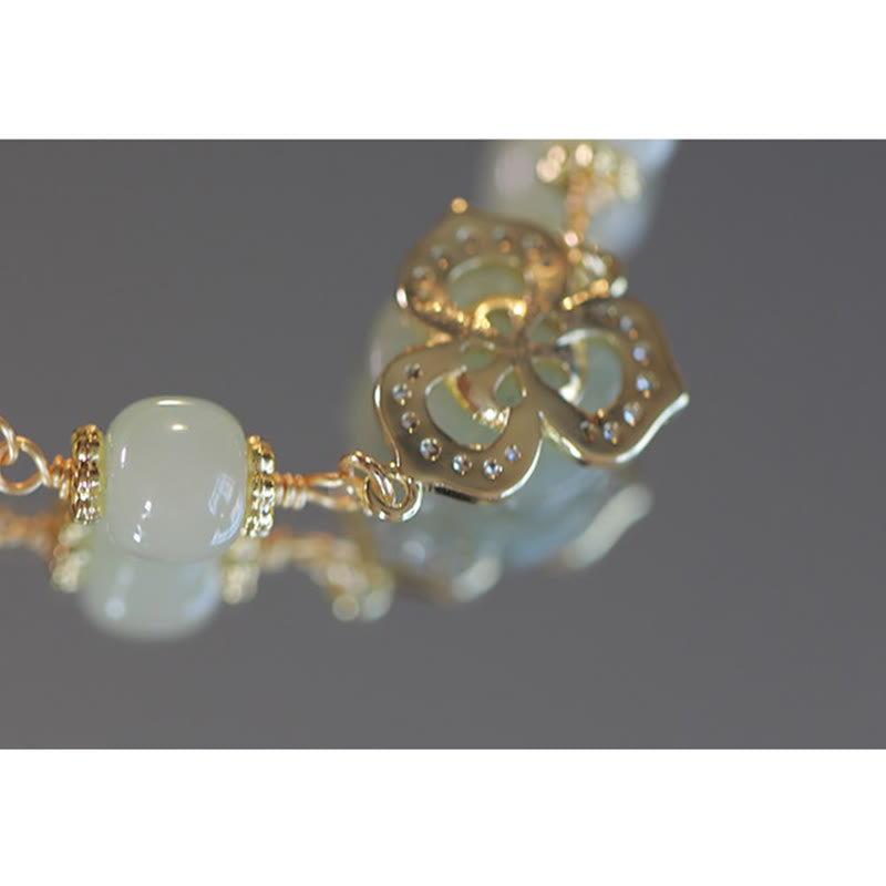 Bransoletka z łańcuszkiem szczęścia z Buddha Stones 14K pozłacana jadeitem Hetian i różą