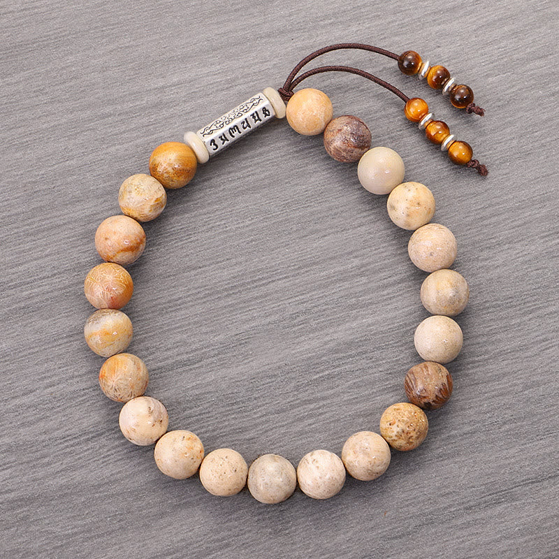 Buddha Stones Zwietrzały Kamień Om Mani Padme Hum Wzmocniona Bransoletka