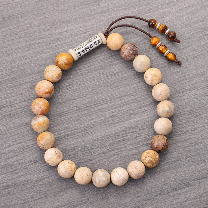 Buddha Stones Zwietrzały Kamień Om Mani Padme Hum Wzmocniona Bransoletka
