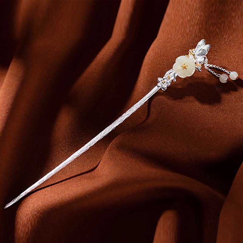 Spinka do włosów z kwiatem błogosławieństwa wykonana ze srebra próby 925 Hetian White Jade - image 12