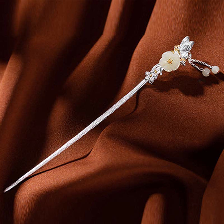 Spinka do włosów z kwiatem błogosławieństwa wykonana ze srebra próby 925 Hetian White Jade - image 12
