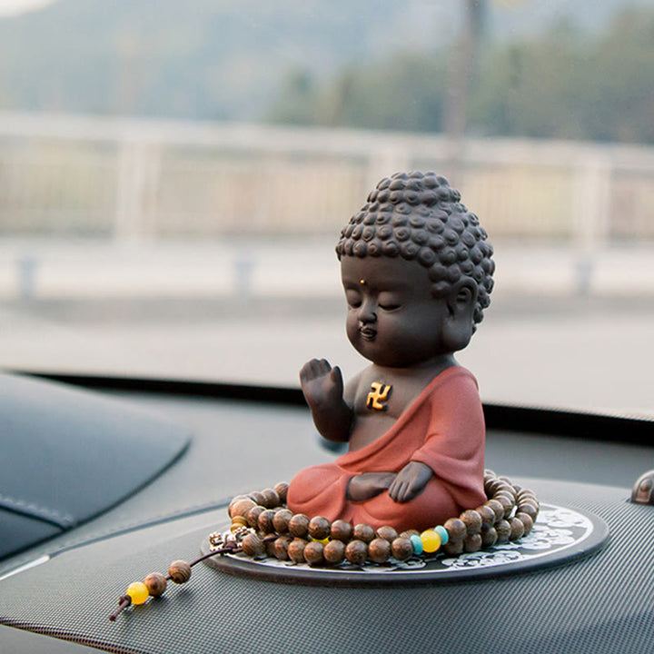 Buddha Stones Mały Budda Spokój Fioletowa Glina Dekoracja Biurka Domowego