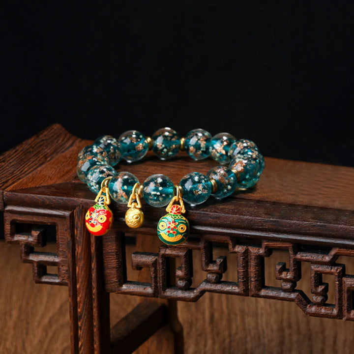 Buddha Stones Złoty Połykający Bestia Rodzina Charm Świecący Fluorescencyjny Liuli Szklany Koralik Bransoletka Sukcesu