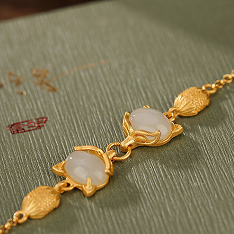 Buddha Stones 925 Srebro Sterling Naturalny Hetian Biały Jadeit Cyjan Jade Piękna Bransoletka Szczęścia Lisa - image 9