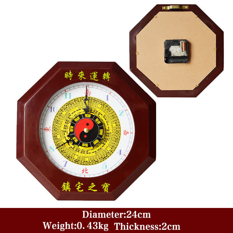 Feng Shui Bagua Mapa Równowagi Energii Mapa Ścienna Zegar - Ciemnoczerwony zegar ścienny Bagua z mapą 24 cm - image 1