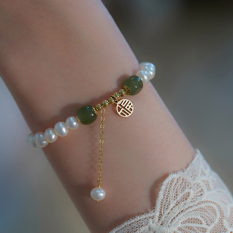 Bransoletka z pereł naturalnych Hetian Jade Happiness Wisdom Bead