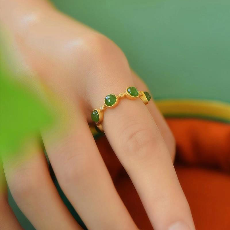 Pierścionek regulowany Buddha Stones Cyan Jade Healing Calm