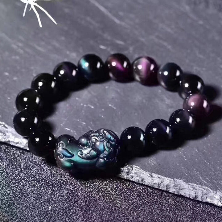 Buddha Stones FengShui PiXiu Tęczowa Bransoletka Szczęścia Obsydian