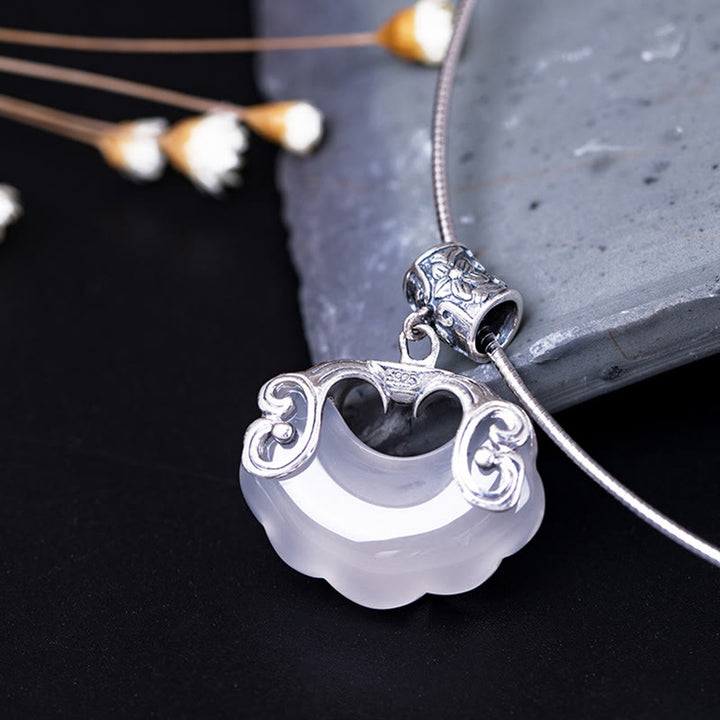 Buddha Stones 925 Srebro Sterlingowe Naturalny Chalcedon Kłódka Dobrych Życzeń Naszyjnik Szczęścia Ryba Koi Wisiorek