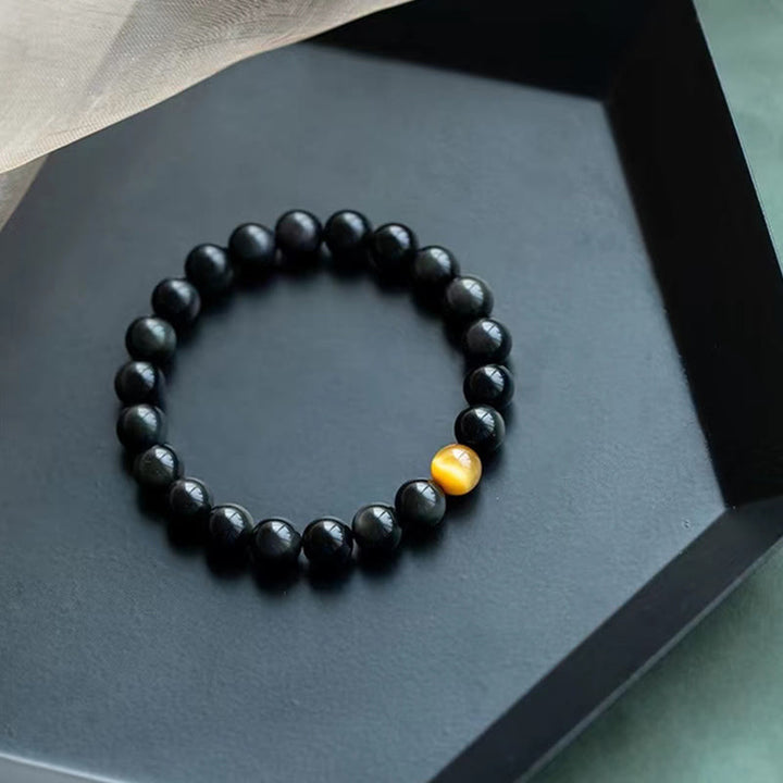 Buddha Stones Naturalna Tęczowa Obsydianowa Tygrysie Oko Pozytywna Bransoletka Miłosna
