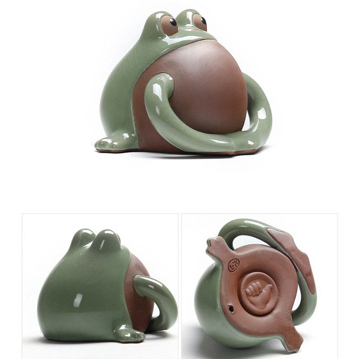 Buddha Stones FengShui Bogactwo Szczęście Słodka Żaba Ceramiczna Herbata Zwierzę Figurka Dekoracja - image 9