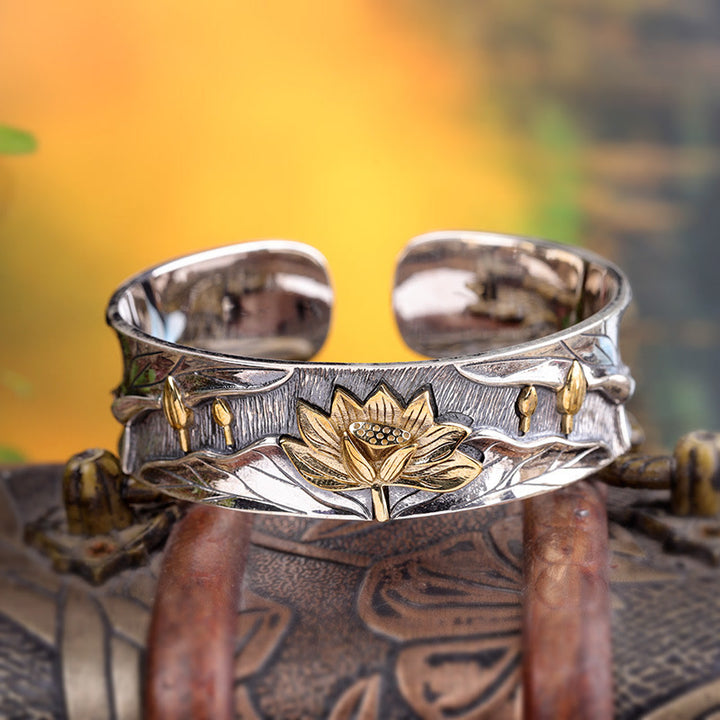 Bransoletka Buddha Stones 925 Sterling Silver Lotus Flower Calm z regulacją