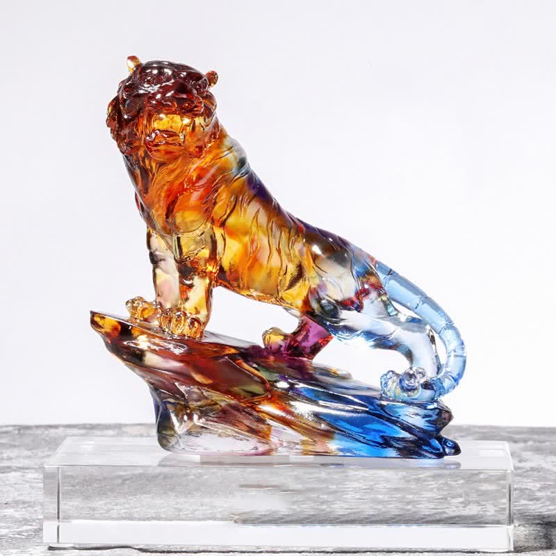 Ręcznie robiony Liuli Crystal Tiger Art Piece Ochrona Dekoracja Domu