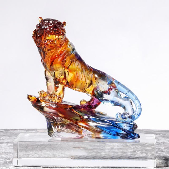 Ręcznie robiony Liuli Crystal Tiger Art Piece Ochrona Dekoracja Domu