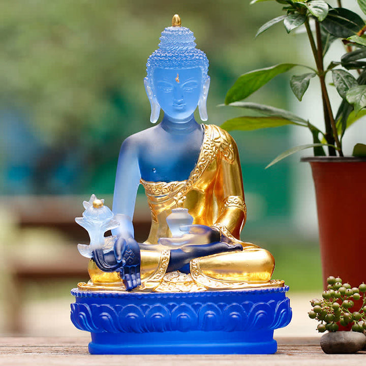 Buddha Stones Medycyna Budda Ręcznie Robiony Kryształ Liuli Dzieło Sztuki Współczucia Statua Ofiarowania Dekoracji Domu Biuro - image 1