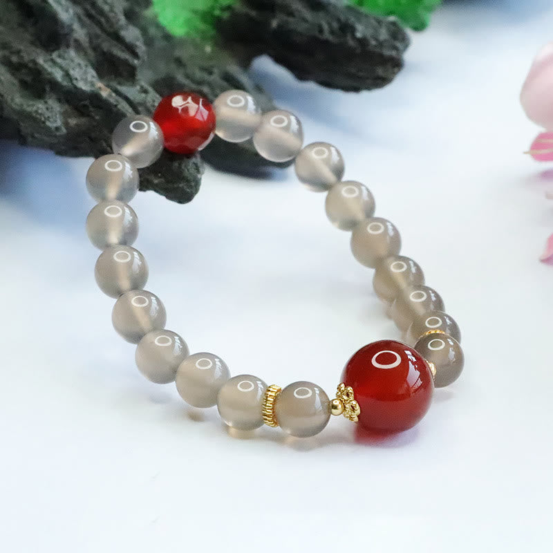 Bransoletka z Buddha Stones Naturalny Szary Chalcedon Czerwony Agat Harmonia