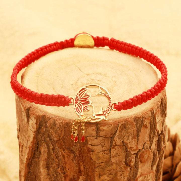 Buddha Stones Tybetańskie Ręcznie Robione Lotus Koi Fish Lucky Bransoletka z Czerwonego Sznurka