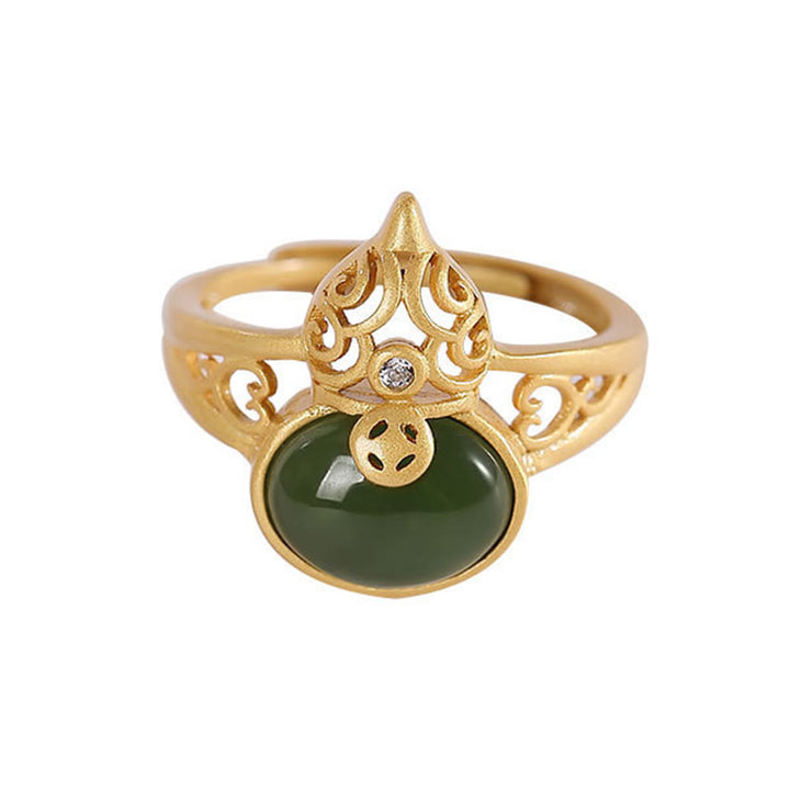 Buddha Stones Tykwa Cyjan Jade Miedź Moneta Sukces Szczęście Regulowany Pierścień