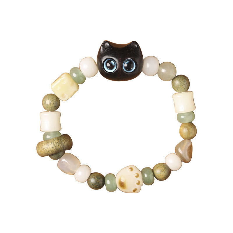 Buddha Stones Bodhi Zielone drzewo sandałowe Drewno hebanowe Mały liść Czerwone drzewo sandałowe Głowa kota Łapa Pazur Bransoletka Pokoju - image 7
