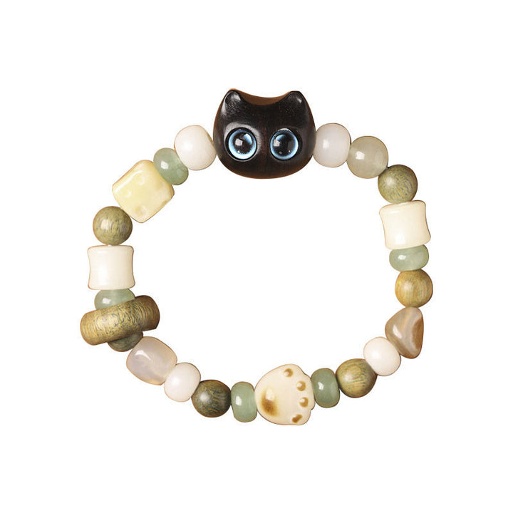Buddha Stones Bodhi Zielone drzewo sandałowe Drewno hebanowe Mały liść Czerwone drzewo sandałowe Głowa kota Łapa Pazur Bransoletka Pokoju - image 7