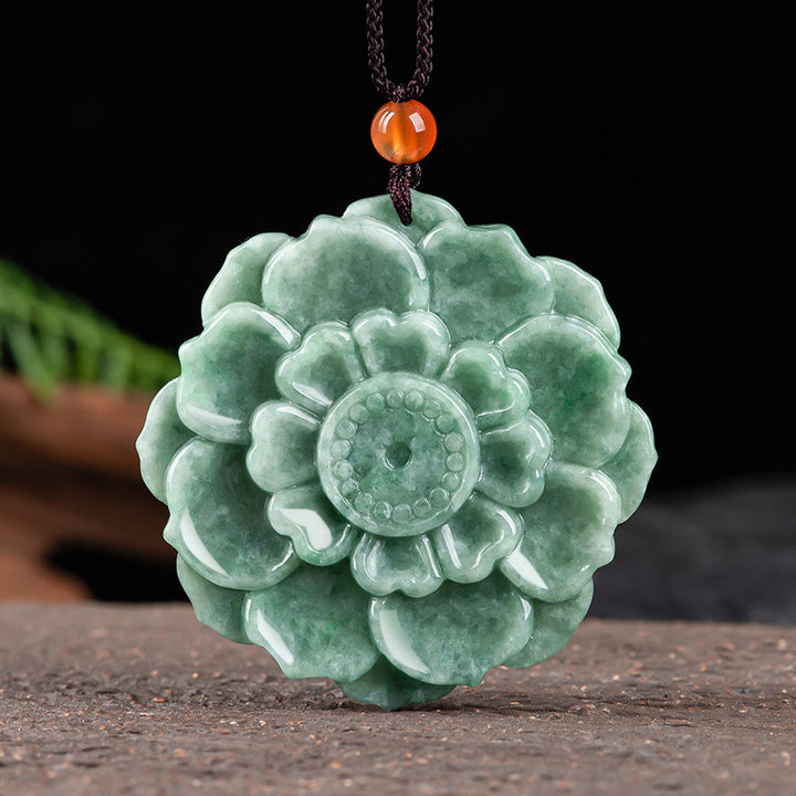 Naszyjnik z Buddha Stones , wzór lotosu, jadeit, szczęście i dobrobyt