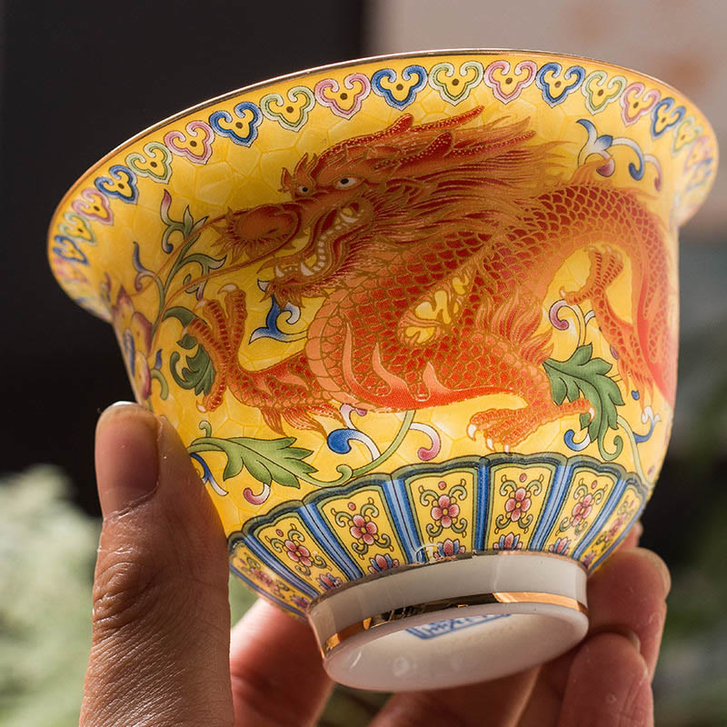 Buddha Stones Smok Feniks Kwiat Projekt Ceramiczny Gaiwan Sancai Filiżanka Kung Fu Filiżanka Do Herbaty I Spodek Z Pokrywką - image 7