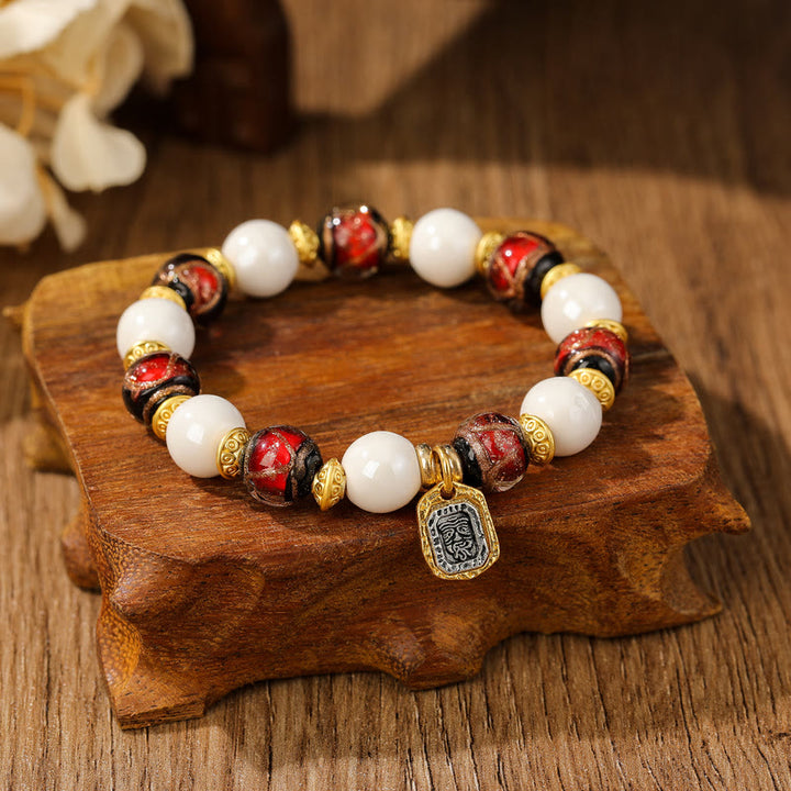Buddha Stones Tybetański Zakiram Bogini Bogactwa Charm Liuli Szkło Kadzidło Popiół Porcelanowy Koralik Ochrona Bransoletka