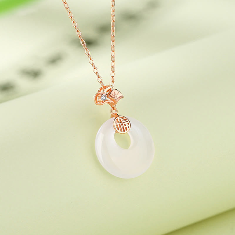 Buddha Stones Srebro Sterling 925 Liść Miłorzębu Motyl Róża Chalcedon Jadeit Hetian Klamra Pokoju Fu Charakter Harmony Naszyjnik Wisiorek