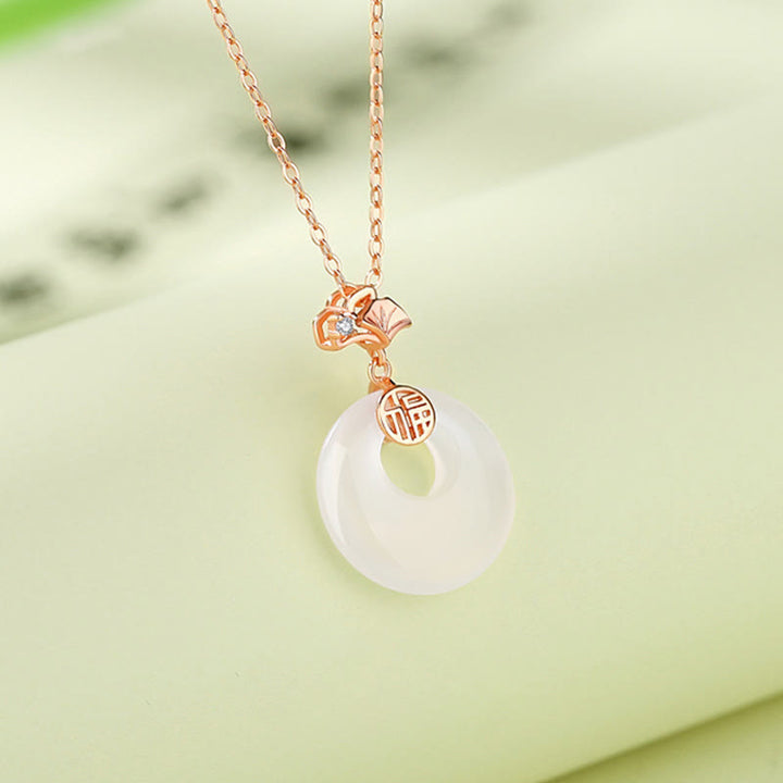 Buddha Stones Srebro Sterling 925 Liść Miłorzębu Motyl Róża Chalcedon Jadeit Hetian Klamra Pokoju Fu Charakter Harmony Naszyjnik Wisiorek