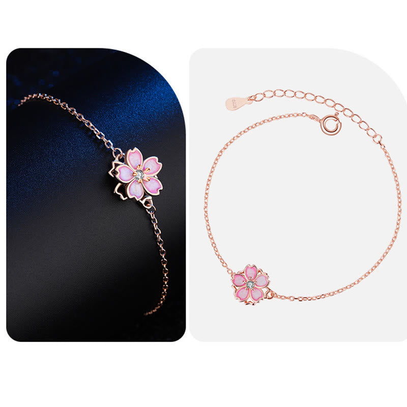 Buddha Stones 925 Srebro Sterlingowe Bransoletka Błogosławieństwo Kwiat Wiśni Obrotowy Łańcuszek Pierścień - image 11