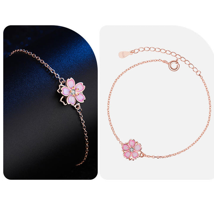 Buddha Stones 925 Srebro Sterlingowe Bransoletka Błogosławieństwo Kwiat Wiśni Obrotowy Łańcuszek Pierścień - image 11