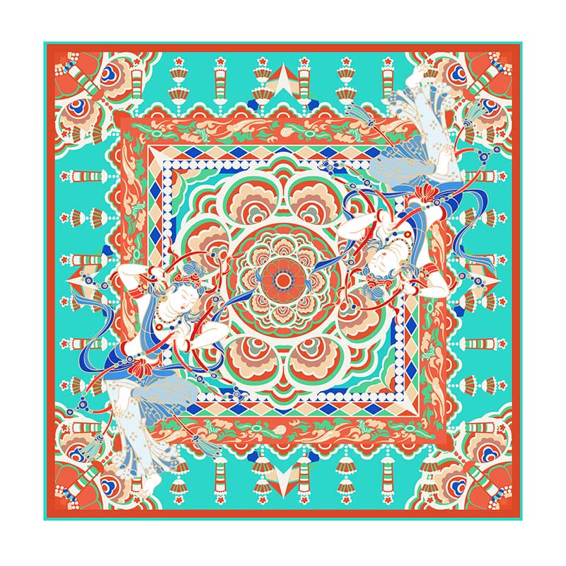 Buddha Stones Dunhuang Muzyk grający na freskach 100% jedwabny szal morwowy Premium Grade 6A Dunhuang Jedwabny szal