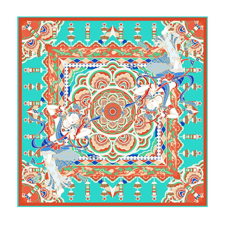 Buddha Stones Dunhuang Muzyk grający na freskach 100% jedwabny szal morwowy Premium Grade 6A Dunhuang Jedwabny szal