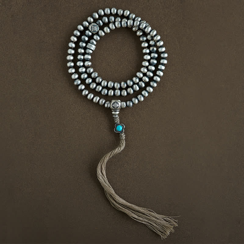 Buddha Stones 108 Mala Beads 925 Srebro Sterling Czerwony Agat Turkusowy Bransoletka z Zawieszką Pewności