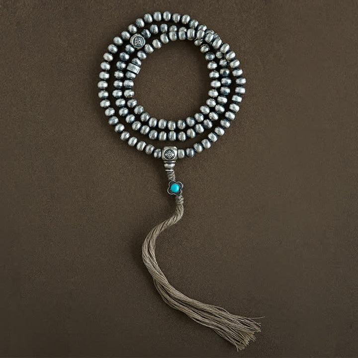 Buddha Stones 108 Mala Beads 925 Srebro Sterling Czerwony Agat Turkusowy Bransoletka z Zawieszką Pewności