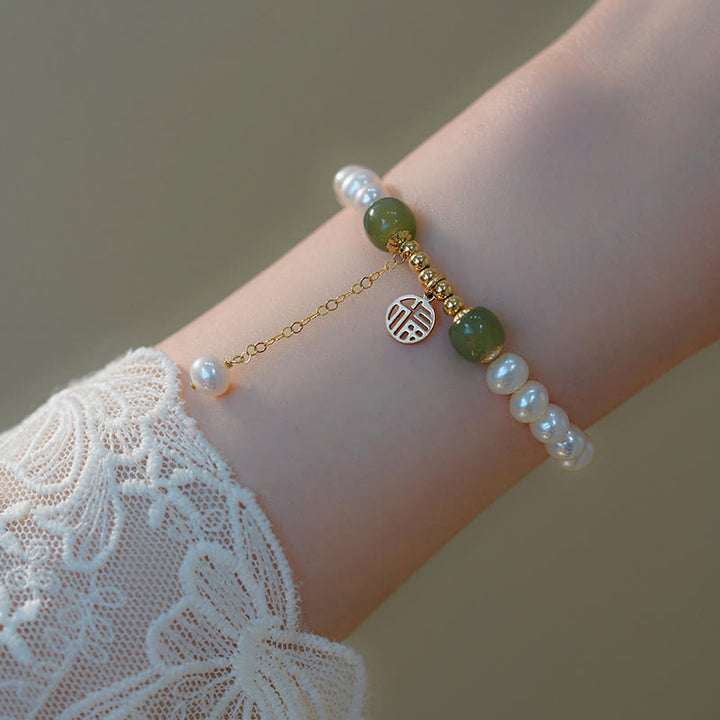 Bransoletka z pereł naturalnych Hetian Jade Happiness Wisdom Bead