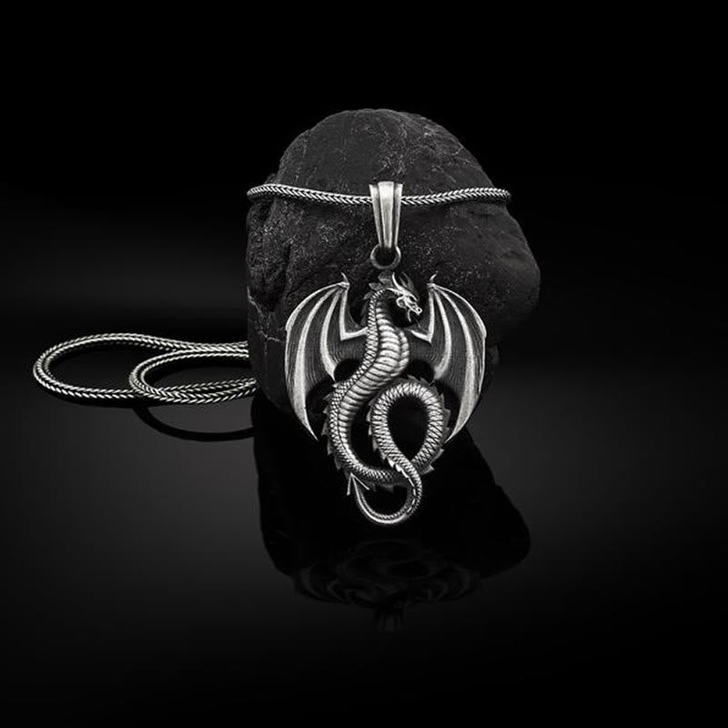 Buddha Stones Czysta Cyna Smok Szczęście Sukces Naszyjnik Wisiorek - Wisiorek smok i łańcuszek kilowy - image 1