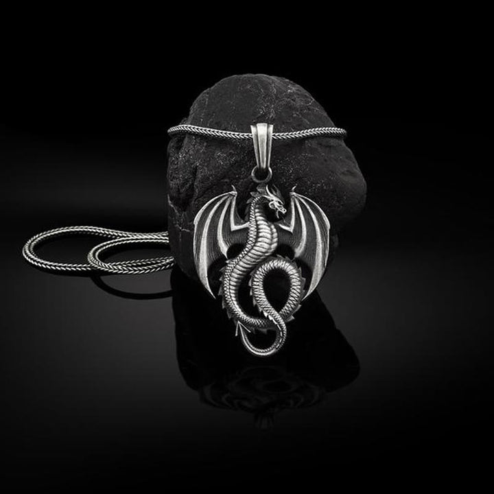 Buddha Stones Czysta Cyna Smok Szczęście Sukces Naszyjnik Wisiorek - Wisiorek smok i łańcuszek kilowy - image 1