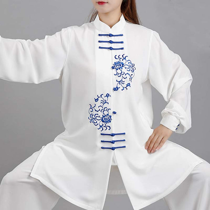 Buddha Stones Kwiat Haft Medytacja Modlitwa Duchowy Zen Tai Chi Qigong Praktyka Unisex Zestaw Ubrań