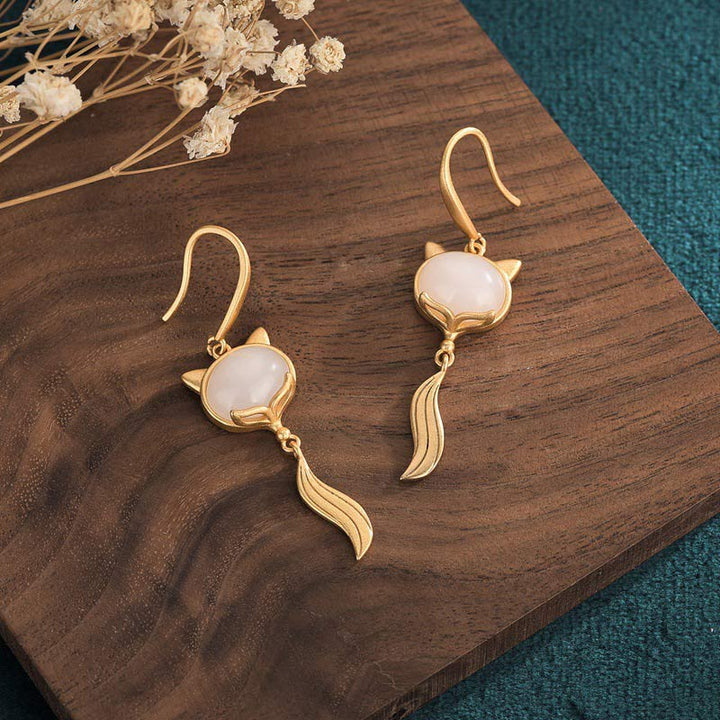 Kolczyki FengShui White Jade Fox Fortune
