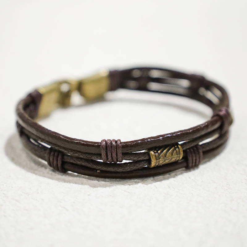 Bransoletka ze skóry Buddha Stones Vintage Wrist Band z brązowej liny warstwowej - image 4