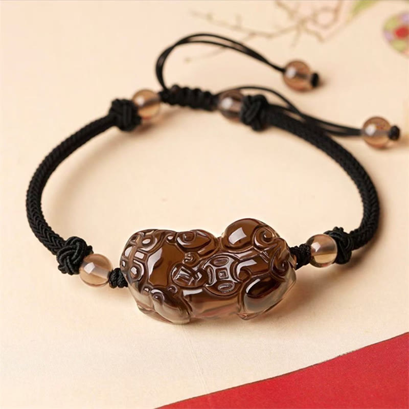 Buddha Stones Naturalny Obsydian Ametyst Cytryn PiXiu Cooper Moneta Bogactwo Bransoletka