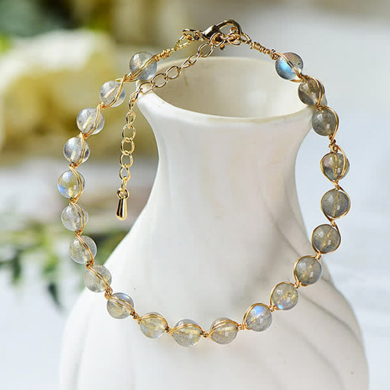 Buddha Stones Natural Moonstone 14K Gold Healing Positive Bransoletka