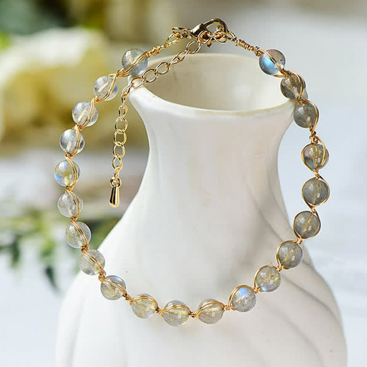 Buddha Stones Natural Moonstone 14K Gold Healing Positive Bransoletka
