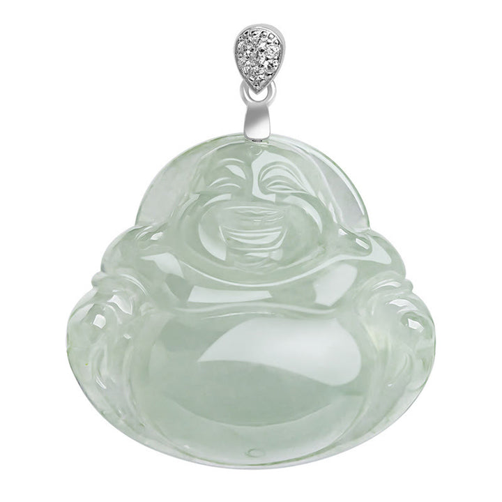 Buddha Stones 925 Srebro Sterling Naturalny Jadeit Śmiejący się Budda Dobrobyt Obfitość Naszyjnik Łańcuch Wisiorek