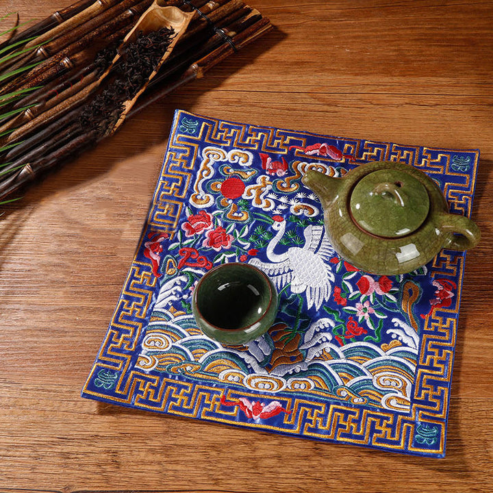 Buddha Stones Feniks Smok Kirin Haftowana Podkładka Pod Kubek Pod Kubek Pod Herbatę Kwadratowa Mata Pod Herbatę Kung Fu
