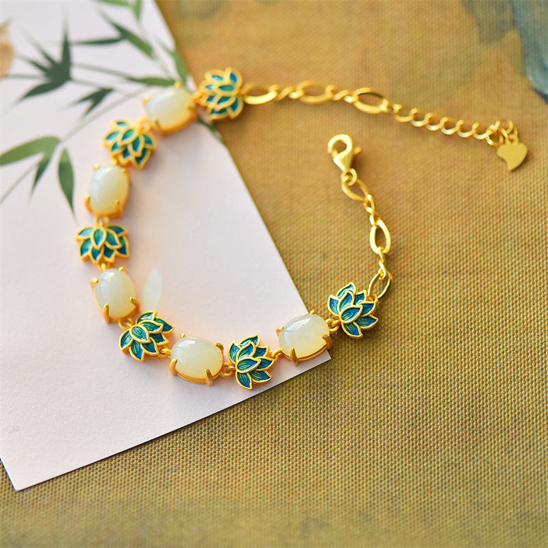 Bransoletka ochronna Buddha Stones White Jade Cyan Jade Lotus