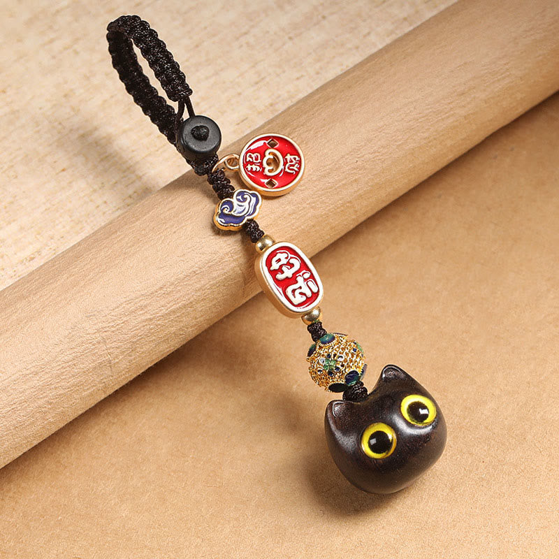 Buddha Stones Drewno Hebanowe Szczęśliwy Kot Pomyślny Chmura Pokój Brelok Telefon Wiszący Dekoracja - Kot o żółtych oczach - Brelok do kluczy - image 4